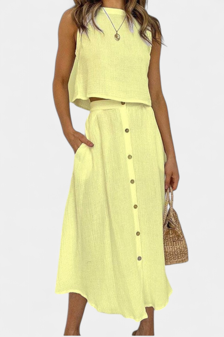 Naha Σετ από Βαμβάκι με Γιλέκο και Κουμπιά Μπροστά