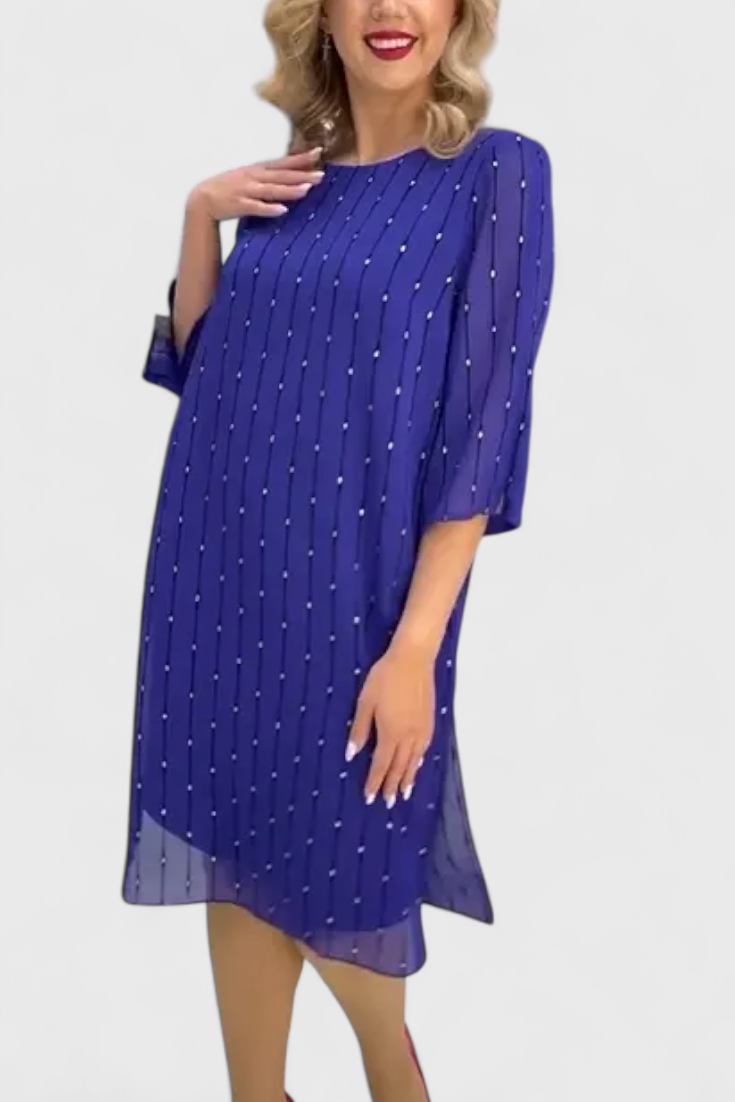 olly Κομψό Φόρεμα από Σιφόν με Κλασικό Κόψιμο και Λαμπερό Ντραπέ