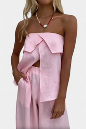 Oriana Στράπλες Σετ με Φούστα με Σκίσιμο σε Μονόχρωμο Σχέδιο