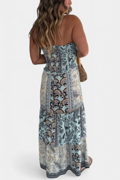 Edurne Μακρύ εμπριμέ φόρεμα με στράπλες λαιμόκοψη