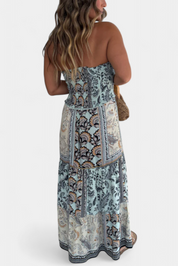 Edurne Μακρύ εμπριμέ φόρεμα με στράπλες λαιμόκοψη