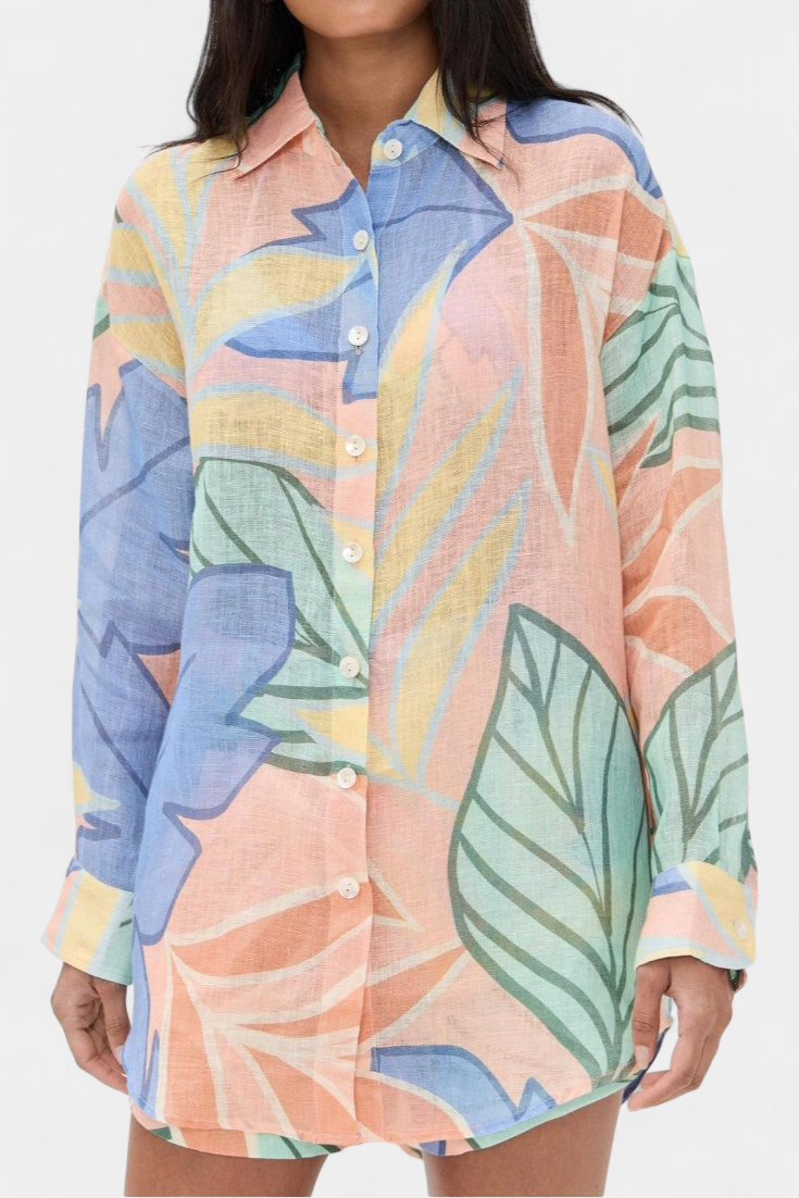 Lumina Τροπικό Σετ με Φαρδύ Πουκάμισο και Σορτς με Ψηλόμεση Μέση