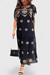 Cathy Κομψό Καλοκαιρινό Φόρεμα από Δίχτυ με Ανοίγματα και Ρευστή Γραμμή