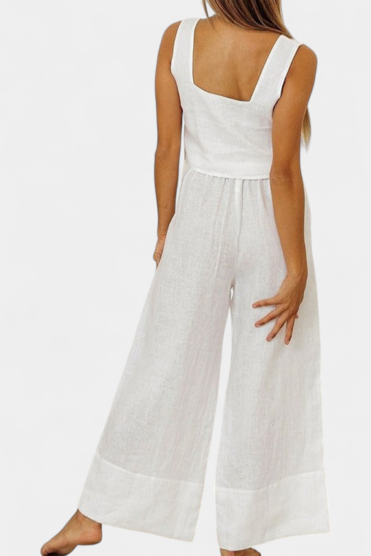 Pascuala Λινό Σετ Δύο Τεμαχίων με Αμάνικη Μπλούζα και Αέρινο Παντελόνι