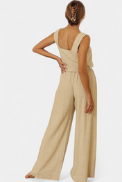 Pascuala Λινό Σετ Δύο Τεμαχίων με Αμάνικη Μπλούζα και Αέρινο Παντελόνι