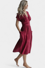 Cressida Βαμβακερό Φόρεμα με Λαιμόκοψη V και Ρυθμιζόμενη Μέση