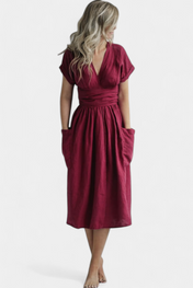 Cressida Βαμβακερό Φόρεμα με Λαιμόκοψη V και Ρυθμιζόμενη Μέση