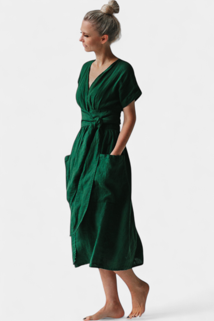 Cressida Βαμβακερό Φόρεμα με Λαιμόκοψη V και Ρυθμιζόμενη Μέση