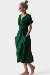 Cressida Βαμβακερό Φόρεμα με Λαιμόκοψη V και Ρυθμιζόμενη Μέση