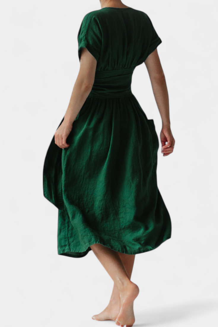 Cressida Βαμβακερό Φόρεμα με Λαιμόκοψη V και Ρυθμιζόμενη Μέση