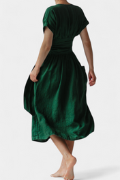 Cressida Βαμβακερό Φόρεμα με Λαιμόκοψη V και Ρυθμιζόμενη Μέση