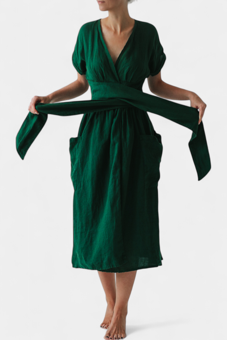 Cressida Βαμβακερό Φόρεμα με Λαιμόκοψη V και Ρυθμιζόμενη Μέση