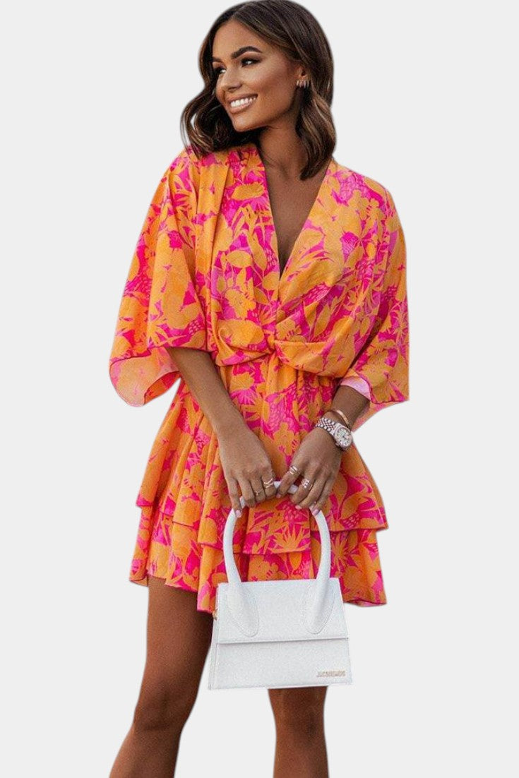 Φόρεμα Eliza Μίνι με μπροστινό κόμπο και βολάν