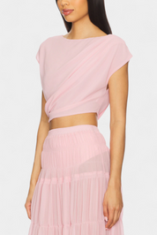 Nalia Φούστα από Σιφόν με Ελαστική Μέση και Αέρινες Στρώσεις