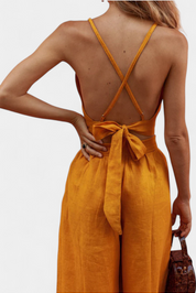 Valentina Σετ με Δαντελένιο Γιλέκο με Ανοιχτή Πλάτη και Φαρδύ Παντελόνι