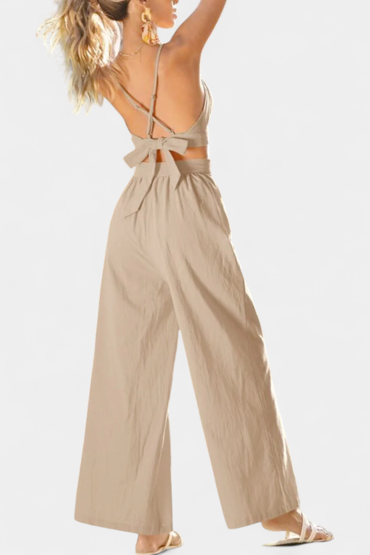 Valentina Σετ με Δαντελένιο Γιλέκο με Ανοιχτή Πλάτη και Φαρδύ Παντελόνι