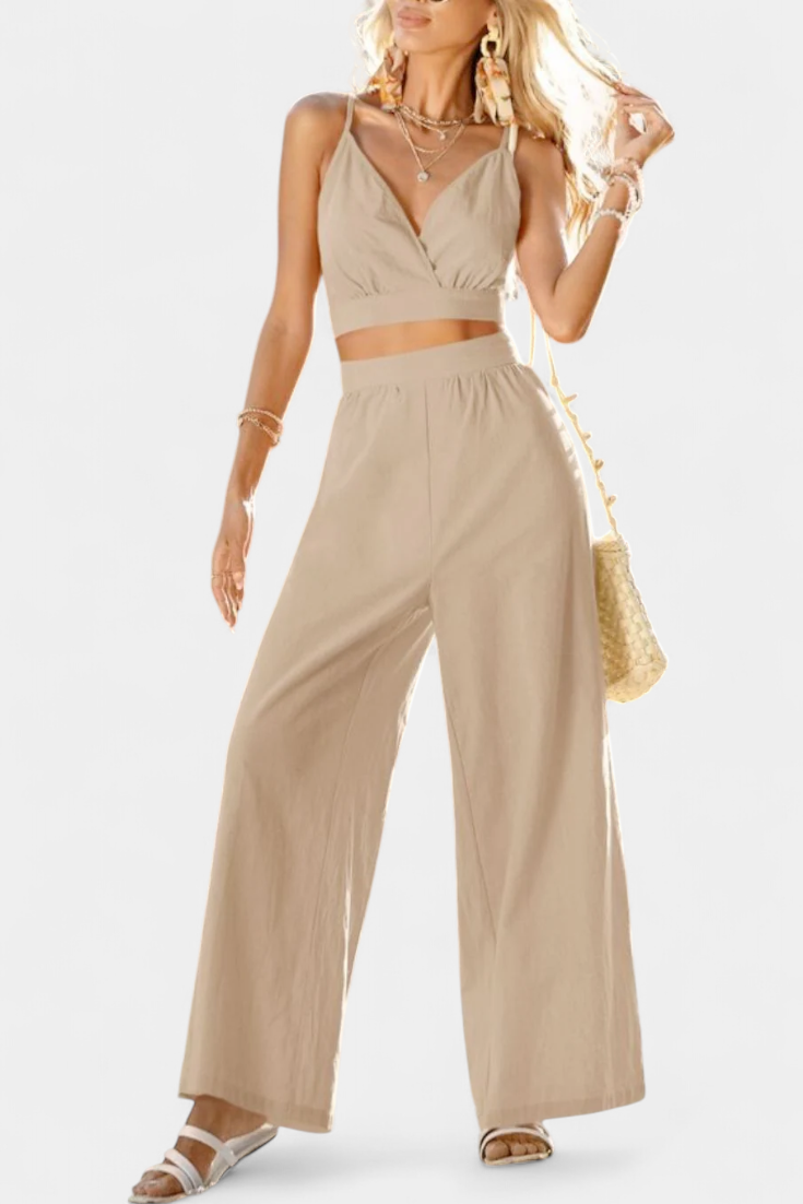 Valentina Σετ με Δαντελένιο Γιλέκο με Ανοιχτή Πλάτη και Φαρδύ Παντελόνι