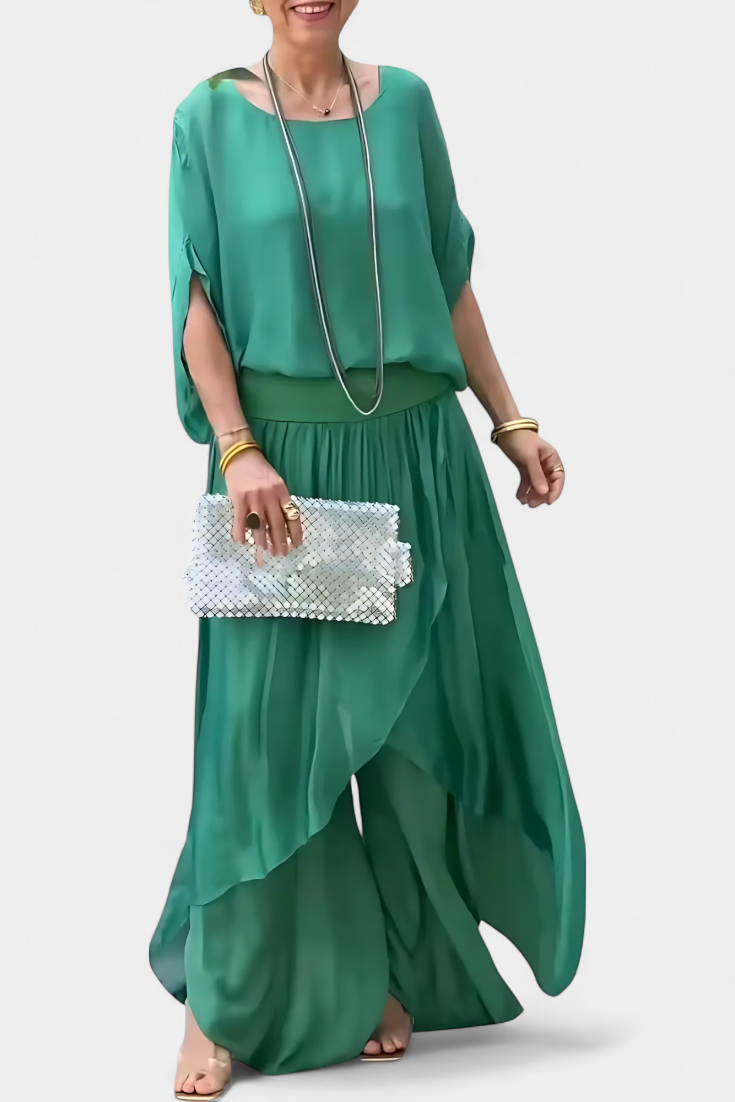 Maravilla Ρευστό Σετ Δύο Τεμαχίων με Χαλαρό Τοπ και Ασύμμετρη Φούστα