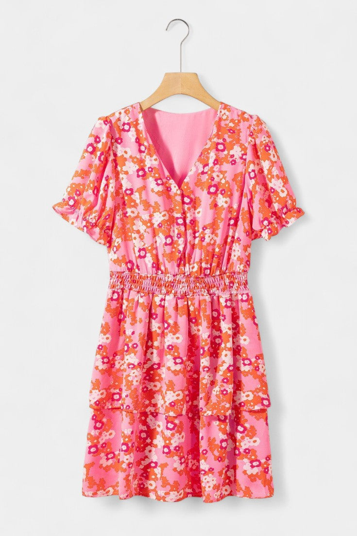 Kimberly Λουλουδάτο Φόρεμα με Βολάν και V Ντεκολτέ