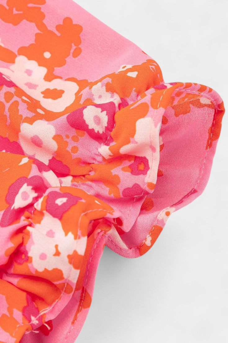 Kimberly Λουλουδάτο Φόρεμα με Βολάν και V Ντεκολτέ